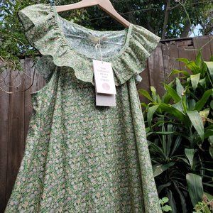 NWT Christy Dawn Colette Dress | Green Blooming Meadow Silk-Cotton- NWT